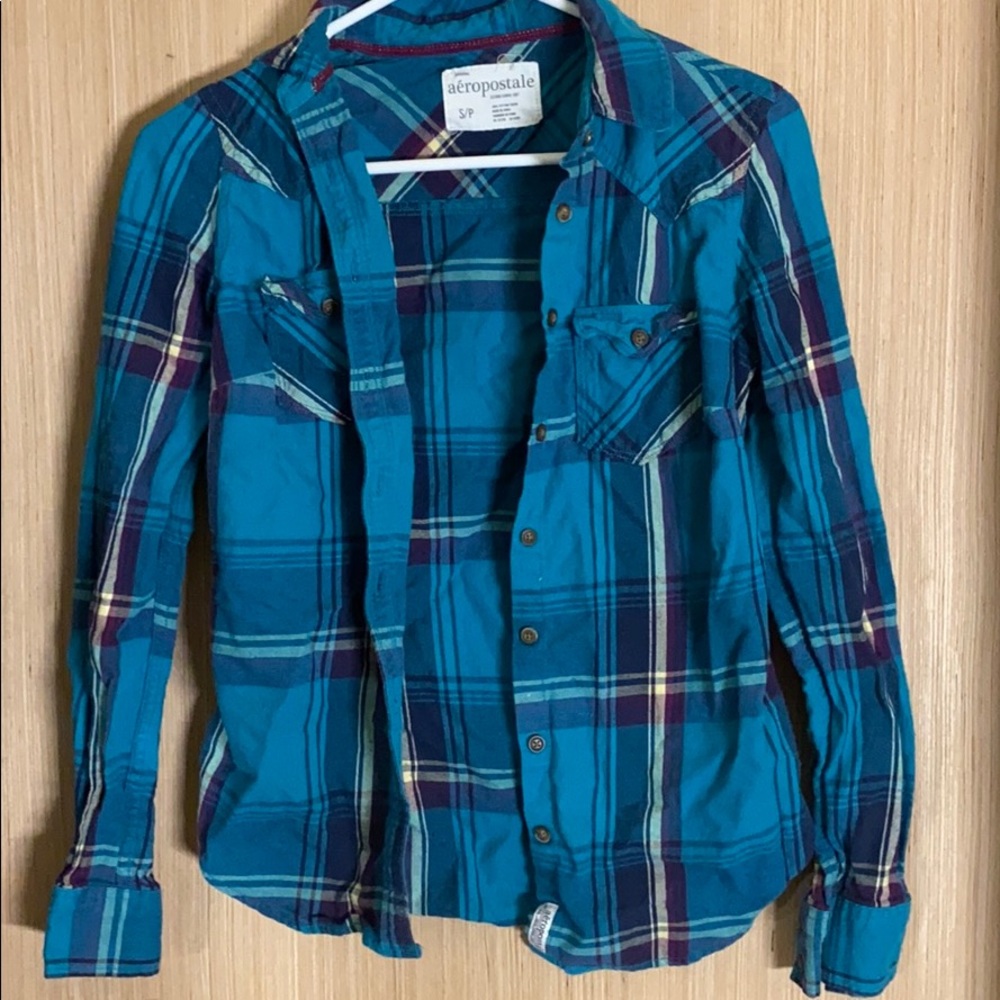 Aeropostale Long Sleeve Teal Flannel